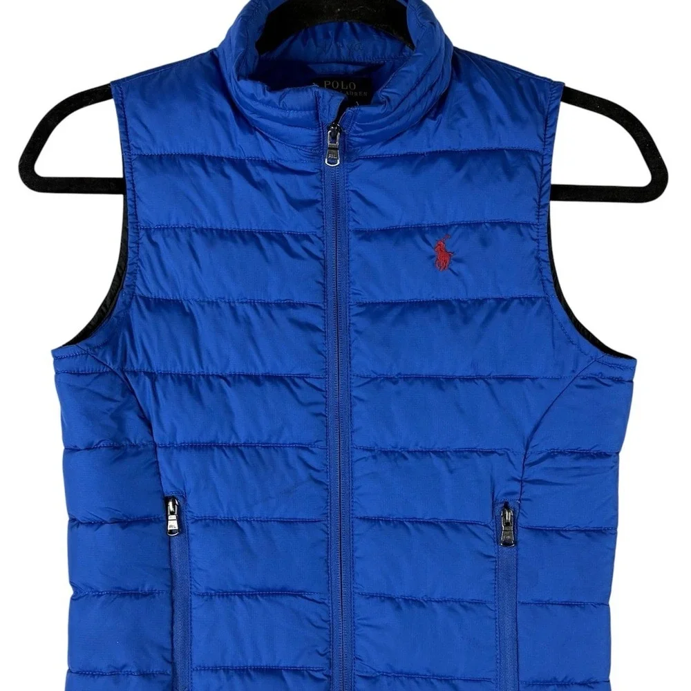 Polo Ralph Lauren Puffer Vest Jacket Boys 7 Blue Red Pony Logo Full Zip Quilted